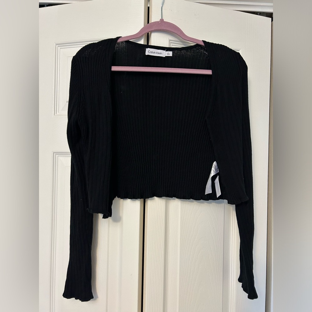Calvin Klein Cardigan Women's Black Open Long Sleeve M Front Hook & Eye Closure